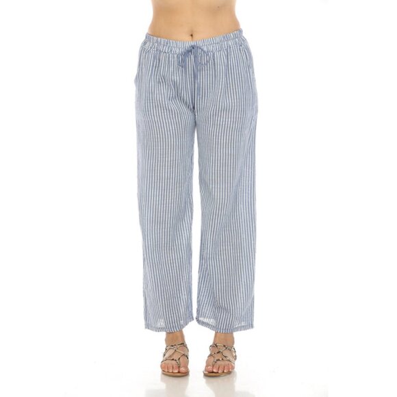 Sky Blue Striped Drawstring Pant With Pockets - Picture 3 of 4
